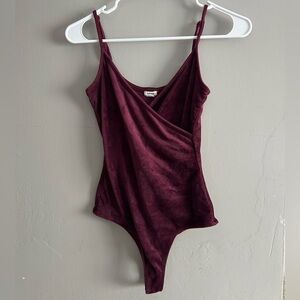 Velvet Wrap-Style Burgundy Bodysuit